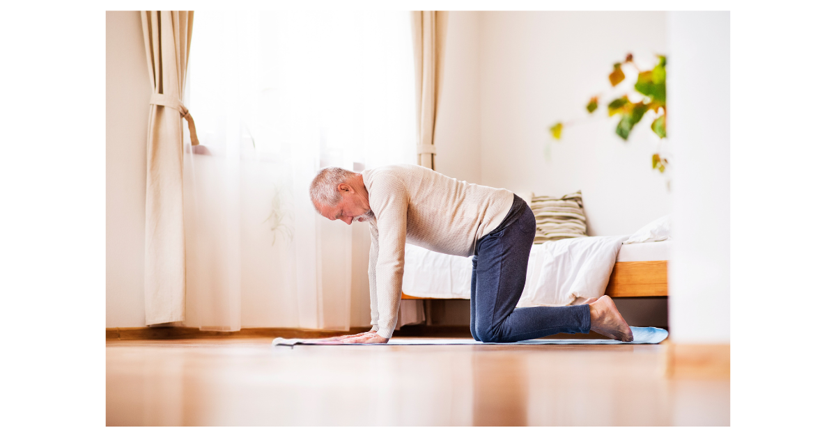 Person doing gentle home exercises for winter falls prevention