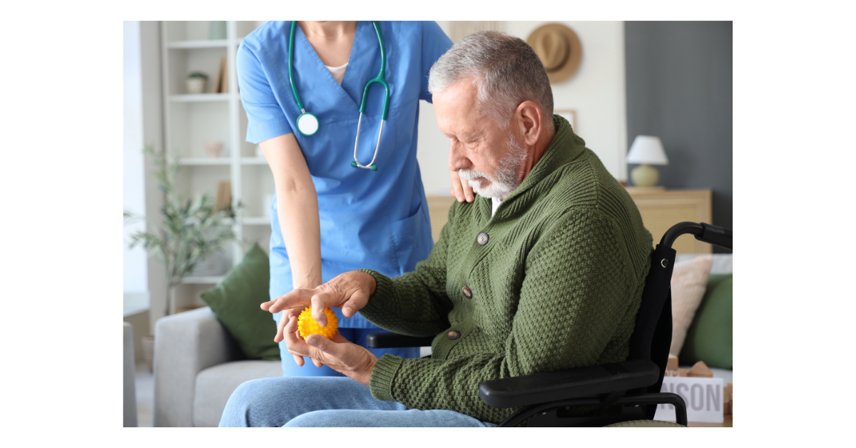 Home-based physiotherapy session managing Parkinson's symptoms for patient in West Yorkshire